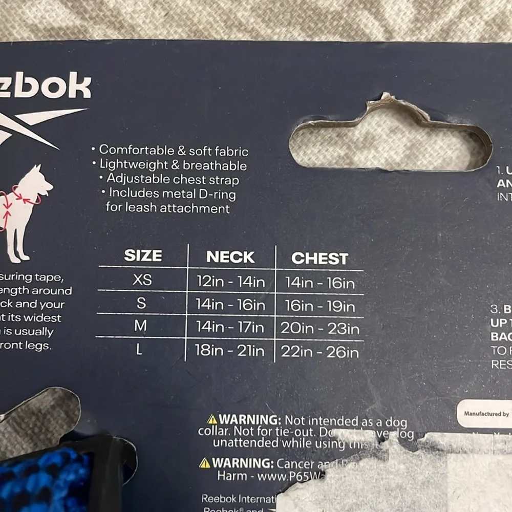 REEBOK Dog walk in harness‎ durable breathable material XS 14-16” blue